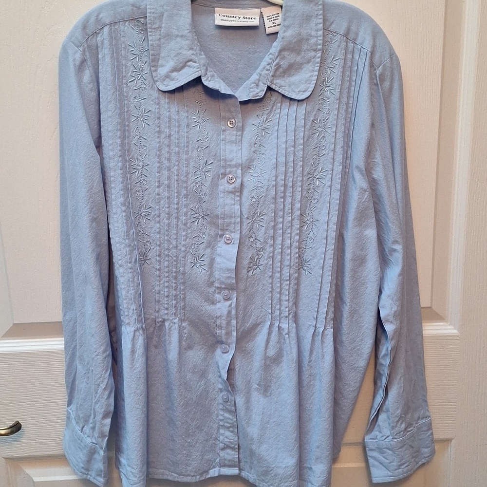 C womens Country Store casual solid blue button front shirt XL